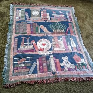 Bookcase Afghan CFCA Throw Blanket God Bless Our Home Teddy Bear Plane Book (su1